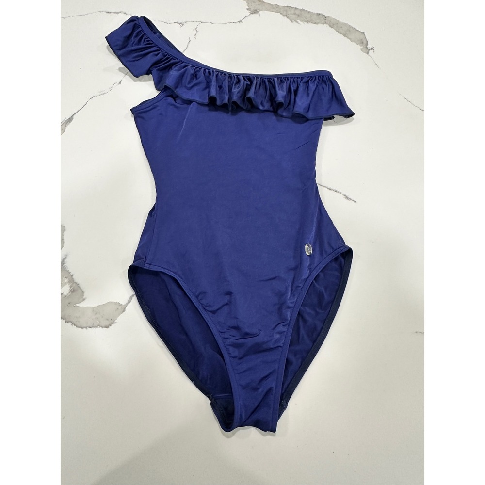 French Connection Womens One‎ Shoulder Ruffle Swimsuit Navy XS